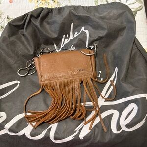 Fossil Tan Leather Crossbody Bag with Fringe